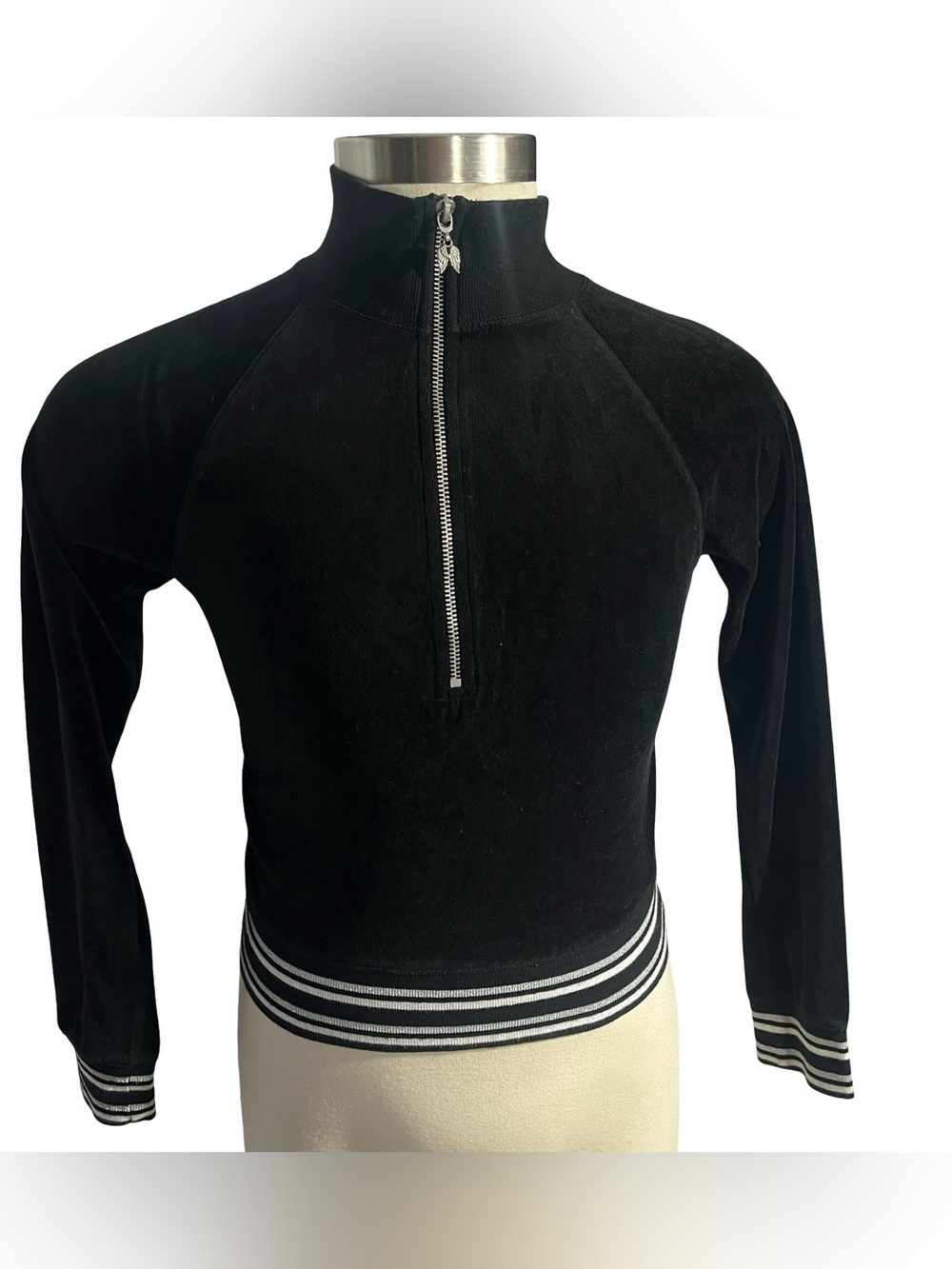 Victoria Secret Angel Wings Velour 1/4 Zip Cropped Jacket Black Silver Sz S